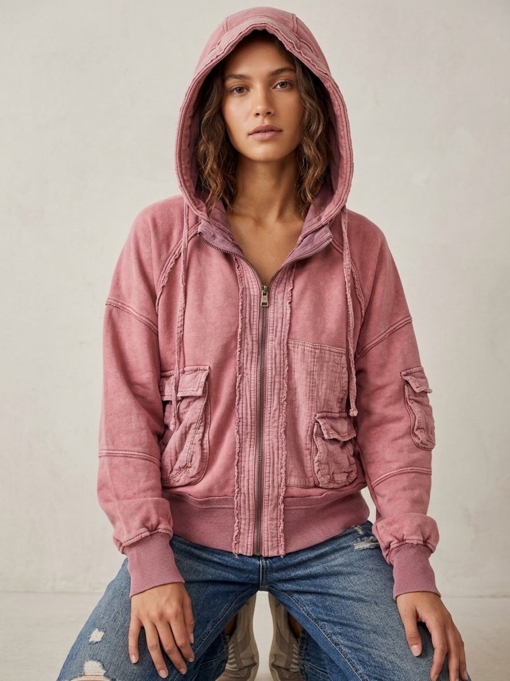 Oli + Hali "The Pierce Kat Cargo Hoodie" in Rose Pink – Size S (EUC)